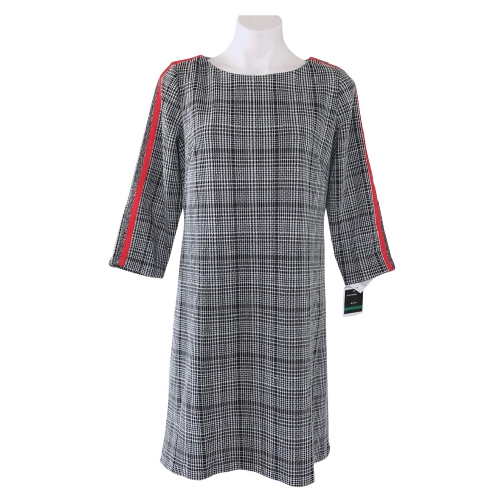 Violet Weekend Plaid a red Stripe Dress Midi Black & White Size L NWT $98.00